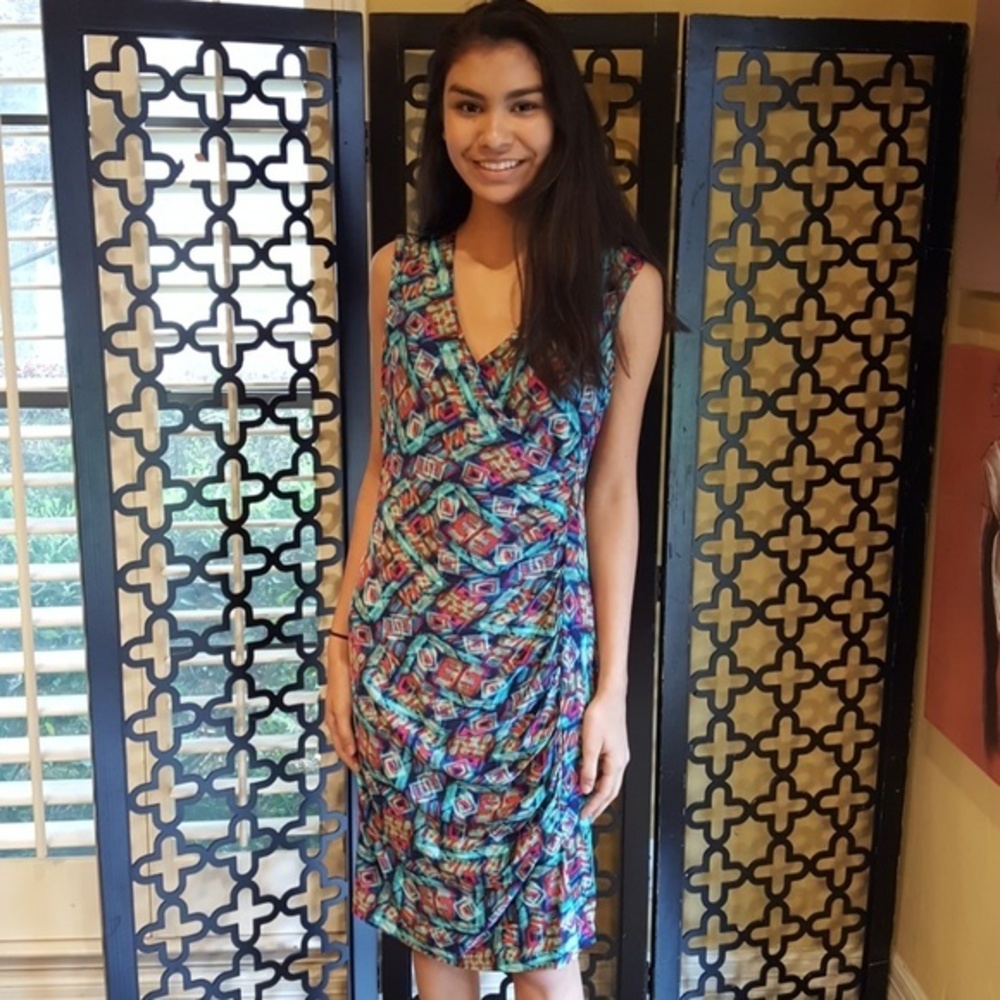 ANDREW‎ MARC  MULTI COLORED WRAP DRESS SIZE 10